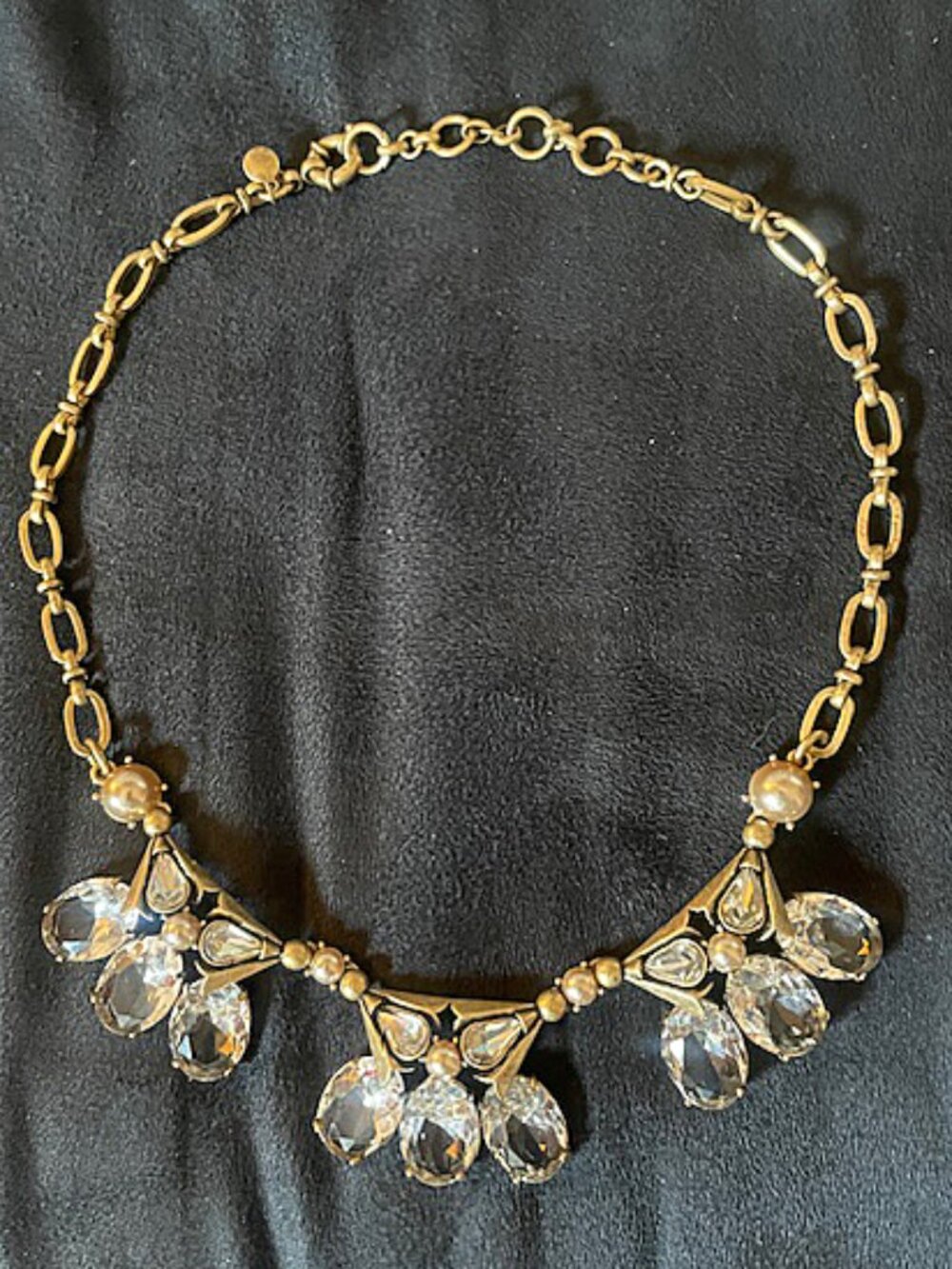 J. Crew Brass Linked Chain Necklace with 3 sets Crystal Stones "Worn Once"